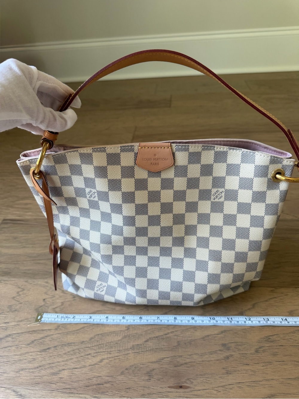 Louis Vuitton Damier Graceful PMAzur Canvas Hobo Shoulder Bag with Vachetta Trim